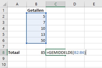 Gemiddelde berekenen binnen Excel