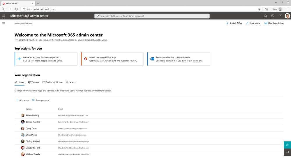 Microsoft 365 admin center vereenvoudigde weergave