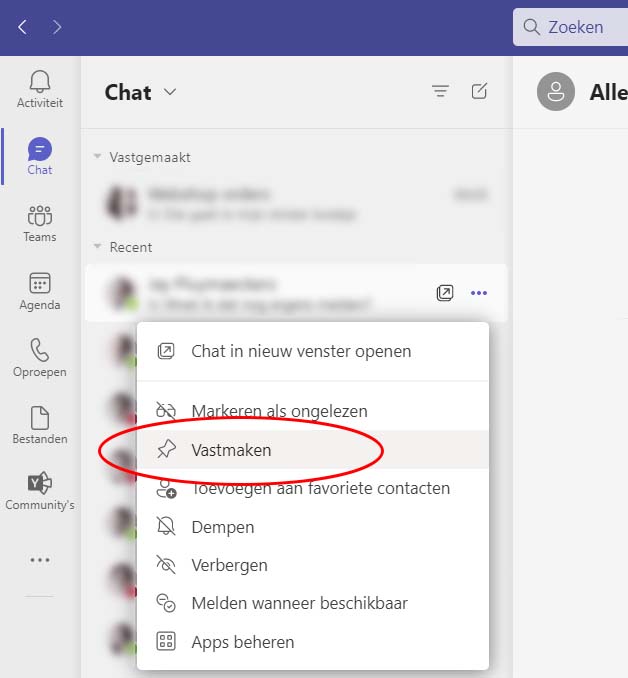 Microsoft Teams chat pinnen