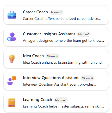 Template-overzicht in Agent Builder voor Microsoft 365 Copilot met vooraf ingestelde agentvoorbeelden
