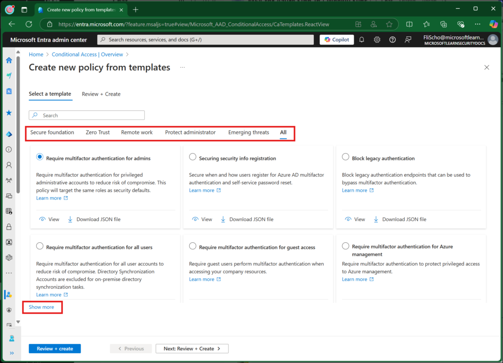 create policy from template identity