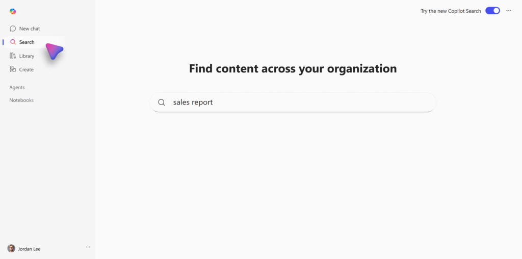 Microsoft 365 Copilot Search toont zoekresultaten uit organisatiecontent