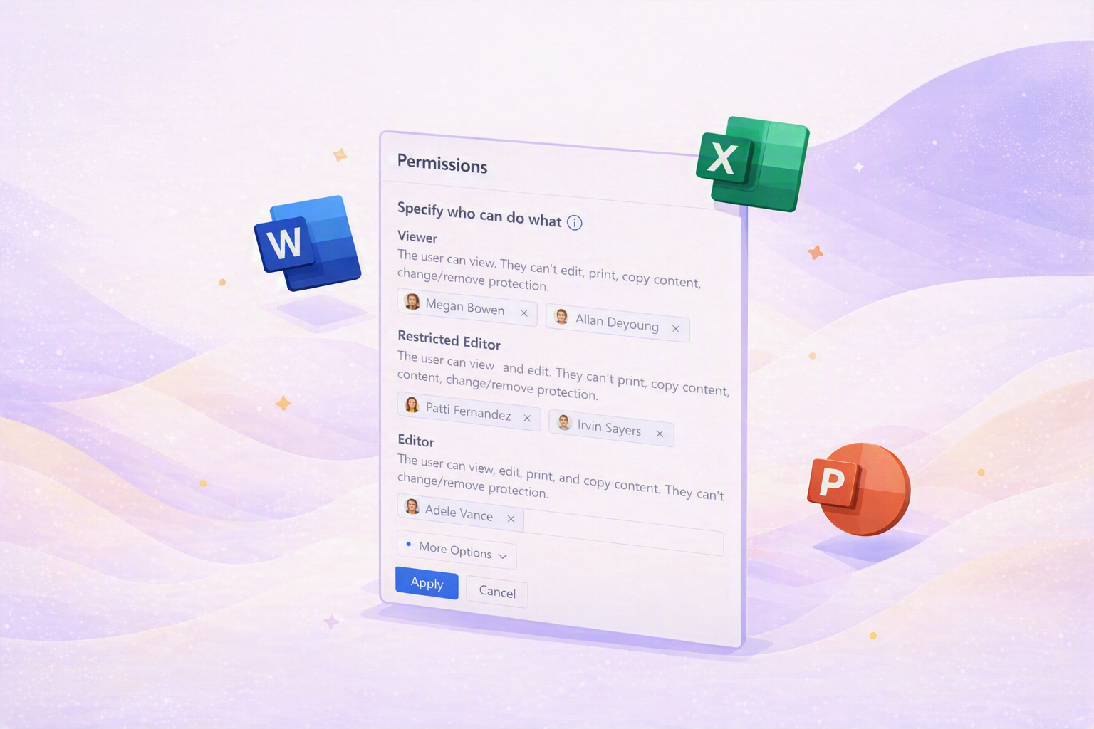 Permissions-venster voor sensitivity labels in Office voor het web