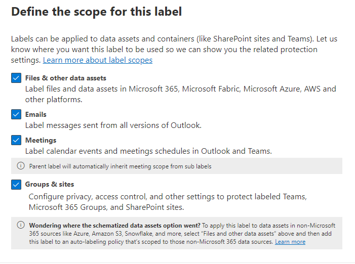 Scope-instellingen voor sensitivity labels in Microsoft Purview