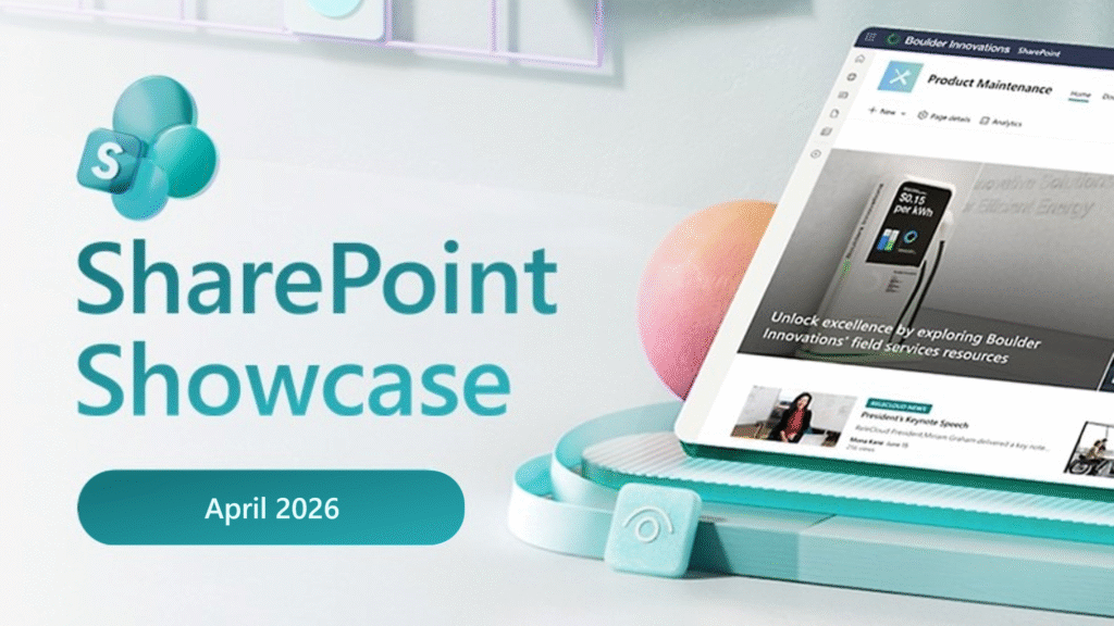 SharePoint Showcase April 2026 met modern intranetvoorbeeld